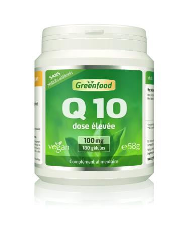 Greenfood Coenzyme Q10, 100 mg, high dose, 180 capsules - produced by natural fermentation. NO artificial additives, no genetic engineering. Vegan