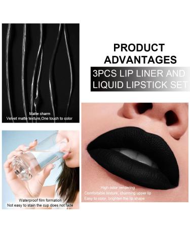 DNM 3Pcs Matte Lip Liner & Liquid Lipsticks Set - Smudge Proof, Long Lasting, Waterproof Makeup Set - Dark Blue, Black, Purple - 24 Hour Wear - Pack of 1 - Buy Online on GoSupps.com