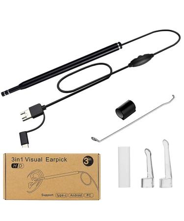 Ear Wax Removal - 3 in1 USB Earwax Removal Tool HD Ear Cleaner Endoscope with 6 LED Light Earwax Remover Tool Visual Ear Camera Ear Pick Cleaning Kit for Adults Kids Pets by Android Smart Phones