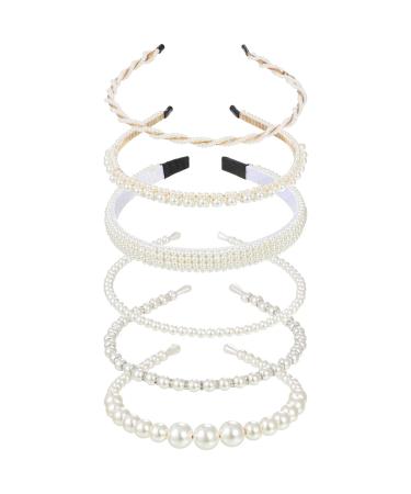 Geosar 6 Pieces Pearl Headband Girls White Bling Faux Pearl Rhinestones Hairband Bridal Headband Wedding Hair Accessories for Women Girls Bridal Bridesmaid - Buy Online on GoSupps.com
