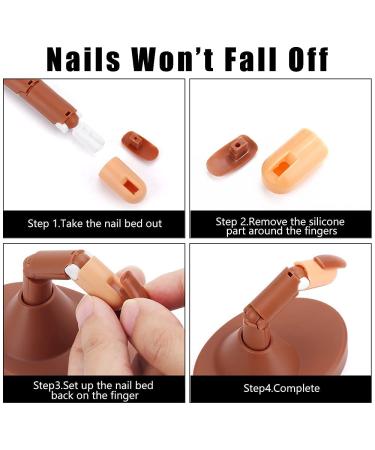 Practice Finger for Acrylic Nails with 100 Brown Nail Tips | Adjustable Fake Mannequin Finger Base for Nail Art Training - Buy Online on GoSupps.com