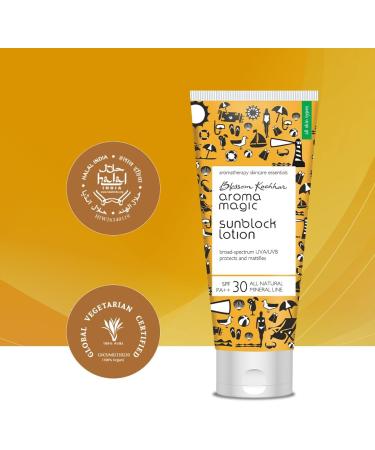 Blossam Kochhar Aroma Magic Sun Block Lotion SPF 30 PA ++ Broad Spectrum UVA / UVB protects and mattifies - 100 Gram - Buy Online on GoSupps.com