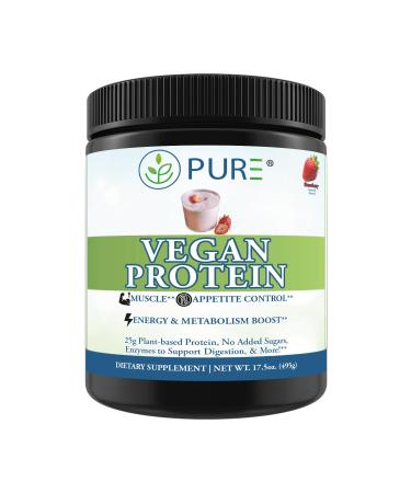 PURE Sport Vegan Protein 25g Premium Plant-Based Protein Powder Strawberries & Cream 15 Servings 33g per Serving 495 Grams Wellness Support Strawberry 1.09 Pound (Pack of 1)