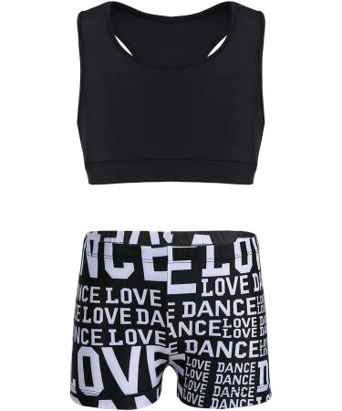 KKmeter Girls 2pcs Dance Outfit Racer Back Crop Top + Shorts Set - Black 10-12 | Sport Gymnastic Dance Swimwear - Buy Online on GoSupps.com
