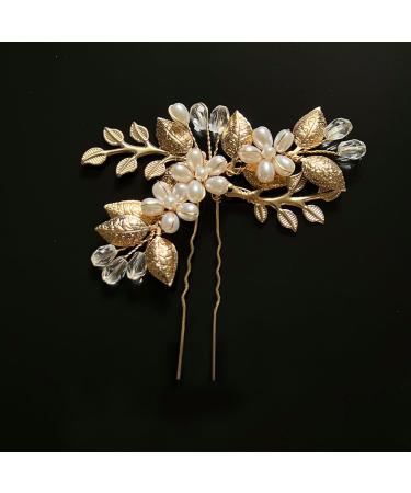 JUSTUSNX Gold/Silver Bride Wedding Headpiece Pearl Hair Pins Accessories Bridal Crystal Flower Hair Pieces for Women and Girls (A) - Buy Online on GoSupps.com