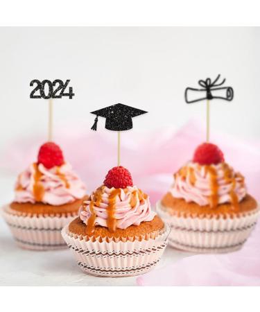 24 PCS Glitter 2024 Graduation Cupcake Toppers Class of 2024 Diploma Grad Cap Done Cupcake Picks 2024 Graduation Theme Party Cake Decorations Supplies Black - Buy Online on GoSupps.com