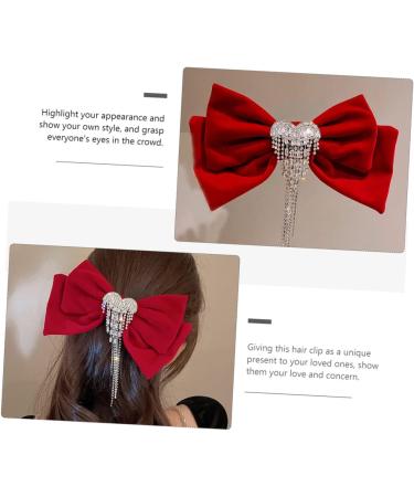 DOITOOL Bowknot Hair Clip Tassel Hair Clip Big Hair Clips Ribbon Bows Rhinestone Barrettes for Women Bowknot Headdress Silky Hair Clip Hair Clip for Girls Rhinestones Miss Red - Buy Online on GoSupps.com