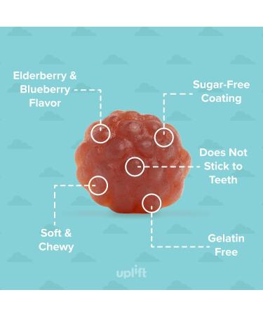 Uplift Vegan Elderberry Gummies with Vitamin C & Zinc - Immune Support for Kids & Adults - Gluten-Free Non GMO - 60ct - Buy Online on GoSupps.com