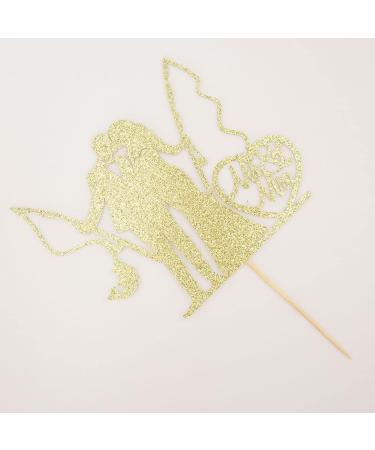 Fishing Wedding Cake Topper - Bride and Groom Fishing Themed Wedding Party Decorations Funny Mr & Mrs Wedding Cake Decors Gold Glitter - Buy Online on GoSupps.com