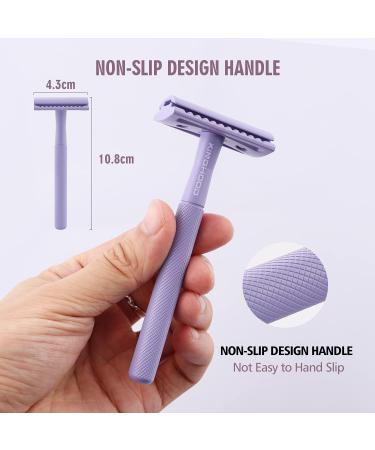 Kinghood Double Edge Safety Razor for Men & Women - Eco Friendly & Zero Waste Reusable Razor with Metal Handle and 10 Blades (Light Purple) - Buy Online on GoSupps.com