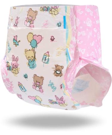 LittleForBig Printed Adult Brief Diapers - ABDL 10 Pack - Baby Cuties MM in Pink | Comfort & Quality for Adult Baby Diaper Lovers - Buy Online on GoSupps.com