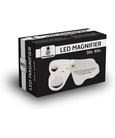 Pineapple 30X 60X Jewelers Loupe Magnifier with LED Light - White | Pocket Magnifying Glass for Gems, Coins, Diamonds, Plants - Buy Online on GoSupps.com