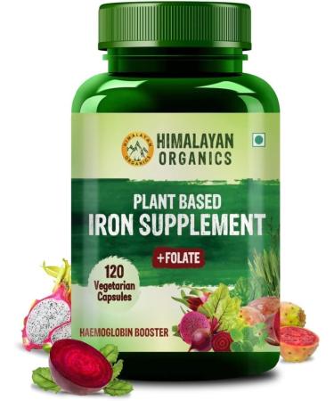 Generic Plant Based Iron Supplement with Folate | Improved Hemoglobin & Oxygen Capacity | Stomach Friendly | Boost Energy - 120 Veg Capsules