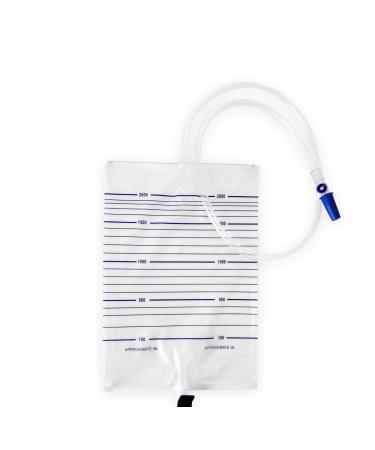 1pc Urine Drainage Bag 2000ml Capacity STERILE Overnight Urine Bags with T Tap Valve and 90cm Tube - Drainable Urinary Bags - Non-Latex Bedside Urinary Night Bags 2 l (Pack of 1)