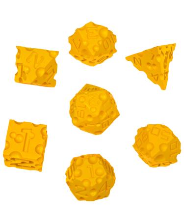 DND Cheese Dice 3D Printed 7PCS Polyhedral Food Themed Dice Set Great for Dungeons and Dragons, Pathfinder, Tabletop RPG, MTG Game