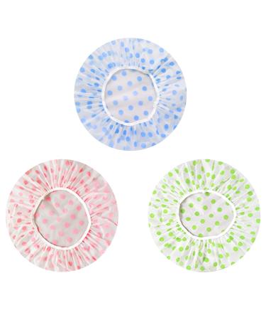 Shower Cap  Reusable Plastic Elastic Bathing Waterproof Hair Cap For Spa  Home  Hotel and Hair Salon (Rounded Dots)