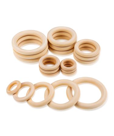 Rosewinec 20 pieces baby wooden rings for tinkering baby teething troubles ring wood teether naturally wood teeth rings for babies child care wood bracelet DIY craft (30/40/50/60/70mm)