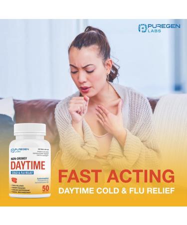 Puregen Labs Non-Drowsy Cold & Flu Medicine for Adults | Multi-Symptom Relief (50 Softgels) - Severe Congestion Headache Sore Throat Fever Aches & Pains (Daytime - Buy Online on GoSupps.com