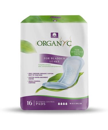 Organyc 100% Organic Cotton Incontinence Pads for Bladder Leaks FSA/HSA Eligible Maximum Flow 16 Count 16 Count (Pack of 1)