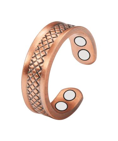 Grid Design Pure Copper Ring for Ladies Magnetic Rings with 4 Magnets Adjustable Size Gift for Mom Wife Girlfriend