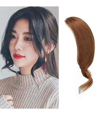 2PCS Wave Side Bang 100% Human Hair Clip in Bangs Curly Fringe Hair Extensions(Light Brown Color) Light Brown Side Bangs 2PC
