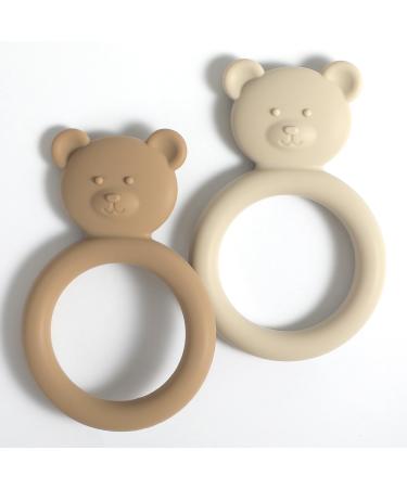meanus teething rings for babies bear-shaped teething ring toy made of silicone BPA-free (sand+light grey)