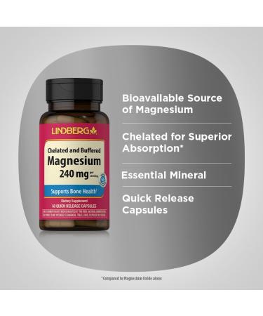 Piping Rock Magnesium Supplement for Women and Men | 240 mg | 60 Capsules | Buffered Chelate | Non-GMO Gluten Free | by Lindberg - Buy Online on GoSupps.com