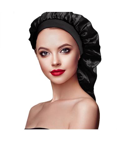 OWIIZI Satin Bonnet - Extra Large Double Layer Sleep Cap for Long Hair - Black - Buy Online on GoSupps.com