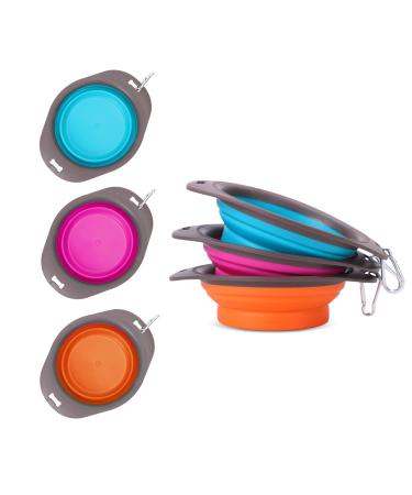 Nobleza - 3 pieces of foldable dog bowl silicone pet foldable travel bowl portable leak -proof bowl dog bowl with mountaineering carabiners for cats dogs and pets for water and feed