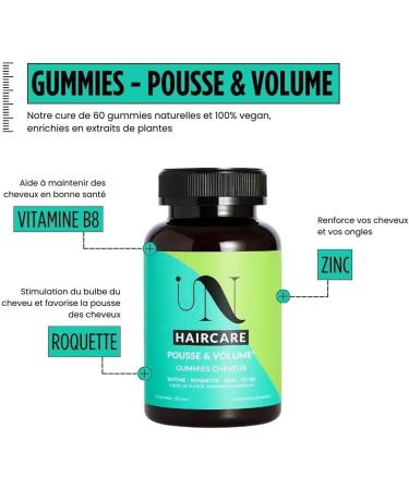 In Haircare - Gummies grows & volume - Arugula dietary supplements zinc vitamins B7 - Stimulates growth & limits hair loss - All hair types - 60 gummies - Buy Online on GoSupps.com
