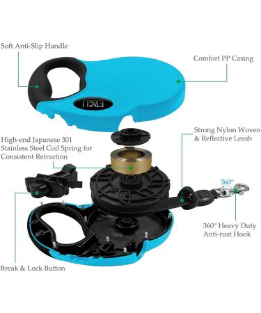 Etaccu Rollerin Retractable Dog Leash - 5m Reflective Non-Slip Handle One-Button Block For Medium & Large Dogs Up to 50kg (Blue) - International Shipping Available - Buy Online on GoSupps.com