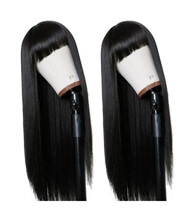 TIMANZO Long Straight Remy Hair Wig 24 Inches Natural Black - Heat Resistant Fiber, Full Machine Wig with Bangs for Fashion Women - Cosplay Party Ready - Buy Online on GoSupps.com