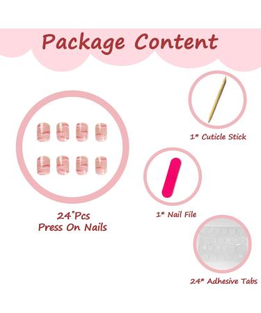 24Pcs French Short Square Glossy Press on Nails with Glue - Pink & Red Waves - Buy Online on GoSupps.com