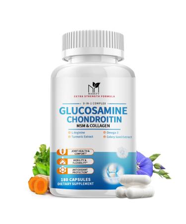 Glucosamine Chondroitin MSM Capsules,Glucosamine 1500mg with Collagen, Turmeric, Joint Supplements for Men,180 Capsules