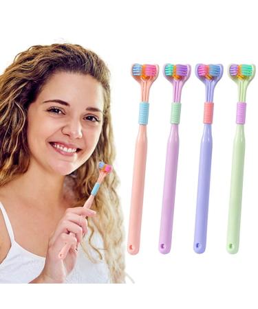 YQkoop 3-Sided Toothbrush  Soft Bristle Toothbrush with Tongue Scraper  Travel Toothbrush for Complete Teeth and Gum Care for Adults Green + Purple + Pink + Blue 4 PCS