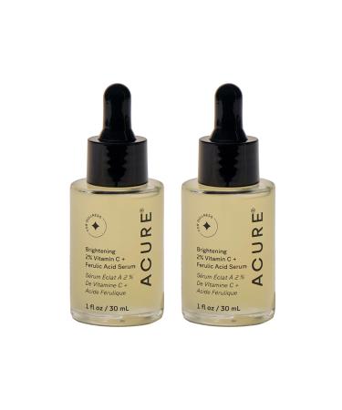 Acure Brightening 2% Vitamin C & Ferulic Acid Serum - Vit C Serum for Face Anti Aging Bright Glow for Women & Men Facial Skincare Vegan & Cruelty Free - 1 fl oz (2 Pack)