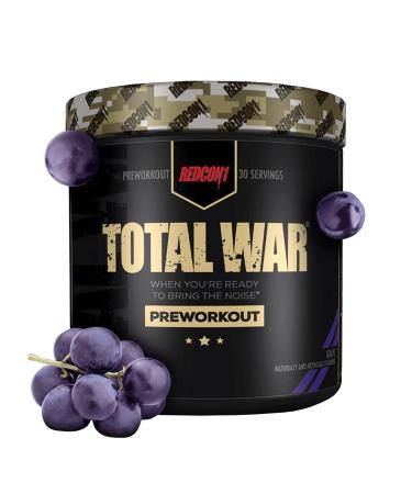 REDCON1 Total War Pre Workout Powder  Grape - Fast Acting Caffeinated Preworkout for Men + Women with Beta Alanine - Contains Citrulline Malate for Increased Pump  Blood Flow (30 Servings)