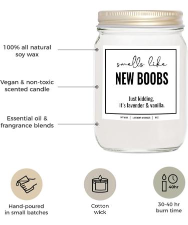 YouNique Designs Smells Like New Boobs Candle - All Natural Vegan 8oz | Best Gifts for Breast Surgery Survivors | Lavender & Vanilla Aroma - Buy Online on GoSupps.com