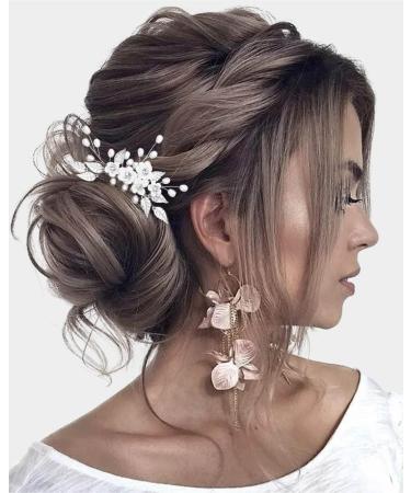 Edary Bride Wedding Hair Comb Silver Flower Headpiece Pearl Wedding Hair Clip Bridal Rhinestone Hair Accessories for Women and Girls - Buy Online on GoSupps.com