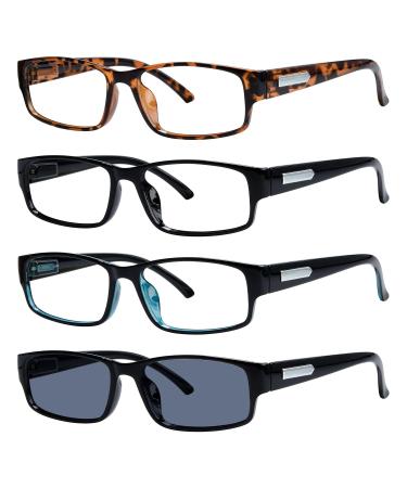 Eyekepper 4 Pack Comfort Reading Glasses include Reader Sunglasses for Men Reading +2.00 +2.00 4 Pairs Mix