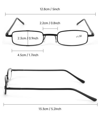 Rucudim 3 Pairs Metal Reading Glasses - Men's Women's Anti-Blue Light Mini Narrow Design Spring Hinge 1.50 Reading Aid with Case (Black Yellow Red) - Buy Online on GoSupps.com