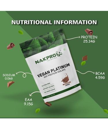 NAK-PRO 100% Soy Protein Isolate Chocolate - 1kg | 25.3g Protein 4.6g BCAA | Natural Vegan Plant Protein Powder | Easy To Digest | All Essential Amino Acids for Muscle Gain and Recovery - Buy Online on GoSupps.com