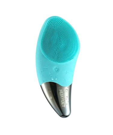 Huayuet Silicone Facial Cleansing Brush Rechargeable Sonic face Scrubber  Ultra Soft Silicone Scrubber for All Skin Deep Cleansing  Gentle Exfoliating Vibrating  Massaging  IPX7 Waterproof(Green)