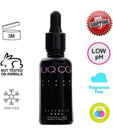 GLYCOLIC PEEL Serum Night for Face LIQ CG. All Skin Types 7% Glycolic Acid + Hyaluronic Acid + Vitamin E. Removes Dead Cells Revealing Smoother Brighter Firmer Younger Looking Skin. Fades Hyperpigmentation Age Spots and Sun Damage. Helps Reduce Fine Lines - Buy Online on GoSupps.com