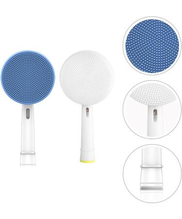 2pcs Facial Cleansing Brush Set - Remove Blackheads & Deep Clean | Electric Face Cleaning Brush Head & Sponge - Blue & White - Buy Online on GoSupps.com