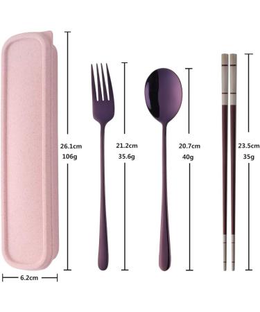 Stainless Steel Fork Spoon Chopsticks Set with Durable Case - Purple | Ideal for Home, Camping, Traveling, Hiking - Buy Online on GoSupps.com