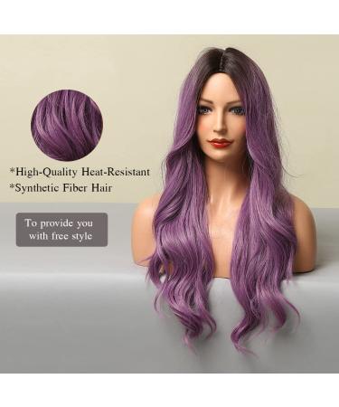 Esmee 24-Inch Purple Ombre Wig for Women - Heat-Resistant Synthetic Hair Dark Roots Perfect for Daily Wear & Cosplay - Buy Online on GoSupps.com