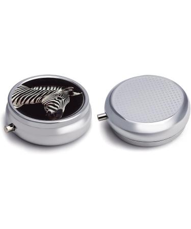 Zebra Print Round Pill Box - 3 Compartment Decorative Metal Organizer for Travel | Portable Animal Design - Buy Online on GoSupps.com