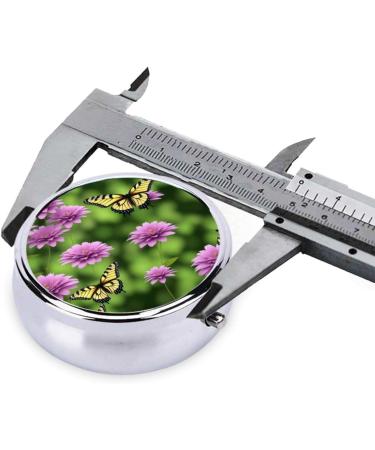 Butterfly & Purple Flowers Mini Round Pill Box | 3-Compartment Portable Pill Organizer for Travel | Stylish & Functional Medicine Case - Buy Online on GoSupps.com