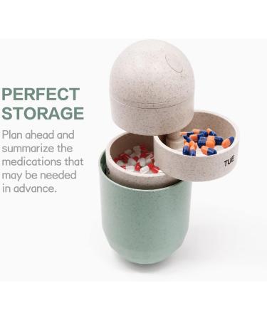Cute Pill Organizer 7 Day - Large Capacity Weekly Pill Box Eco-Friendly Grain Fiber Travel Case (Blue & Beige) - Moisture-Proof Design - Buy Online on GoSupps.com